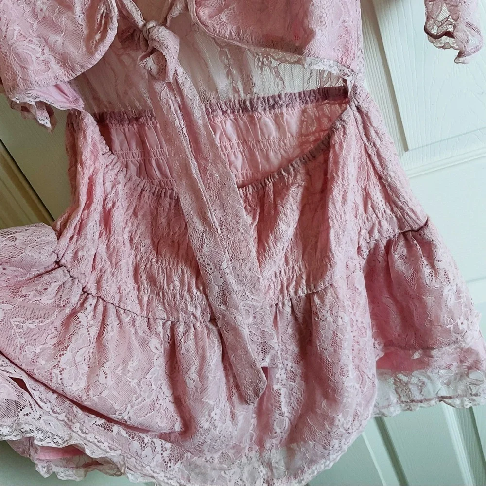 NWOT Free People LaLa Lace Cutout Dress Pink XL Boho Fairy - Picture 7 of 12